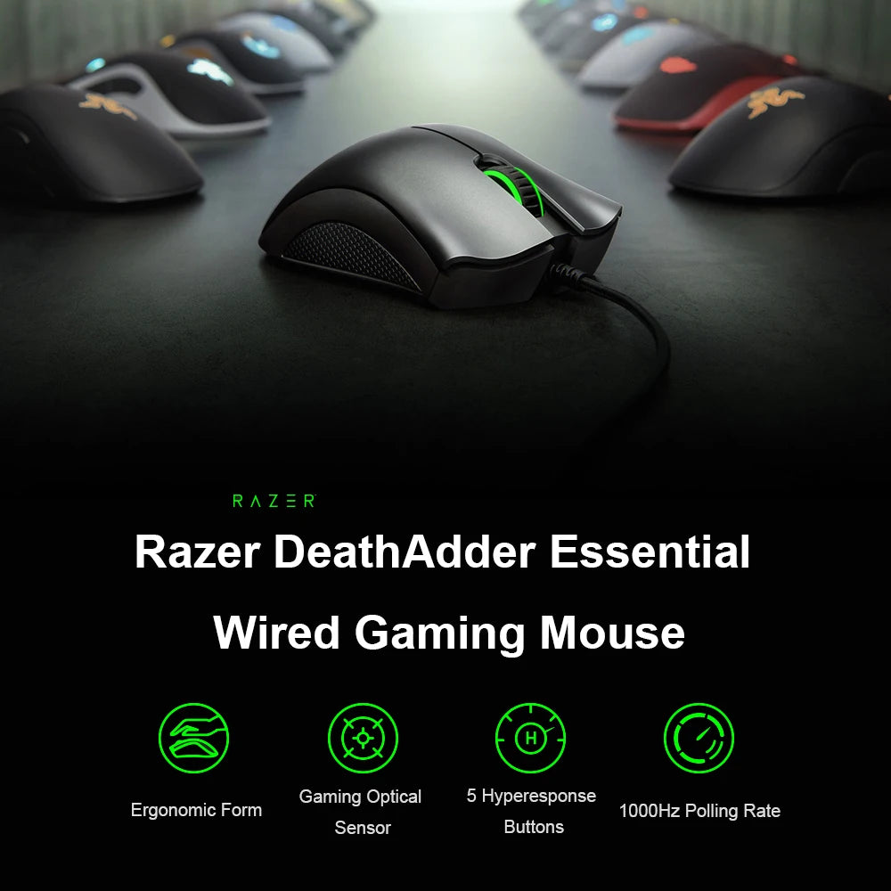 Original Razer DeathAdder Essential Wired Gaming Mouse Mice 6400DPI Optical Sensor 5 Independently Buttons For Laptop PC Gamer