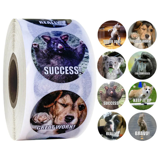 500Pcs Reward Stickers Motivational Stickers Roll for Kids for School Reward Students Teachers Cute Animals Stickers Labels