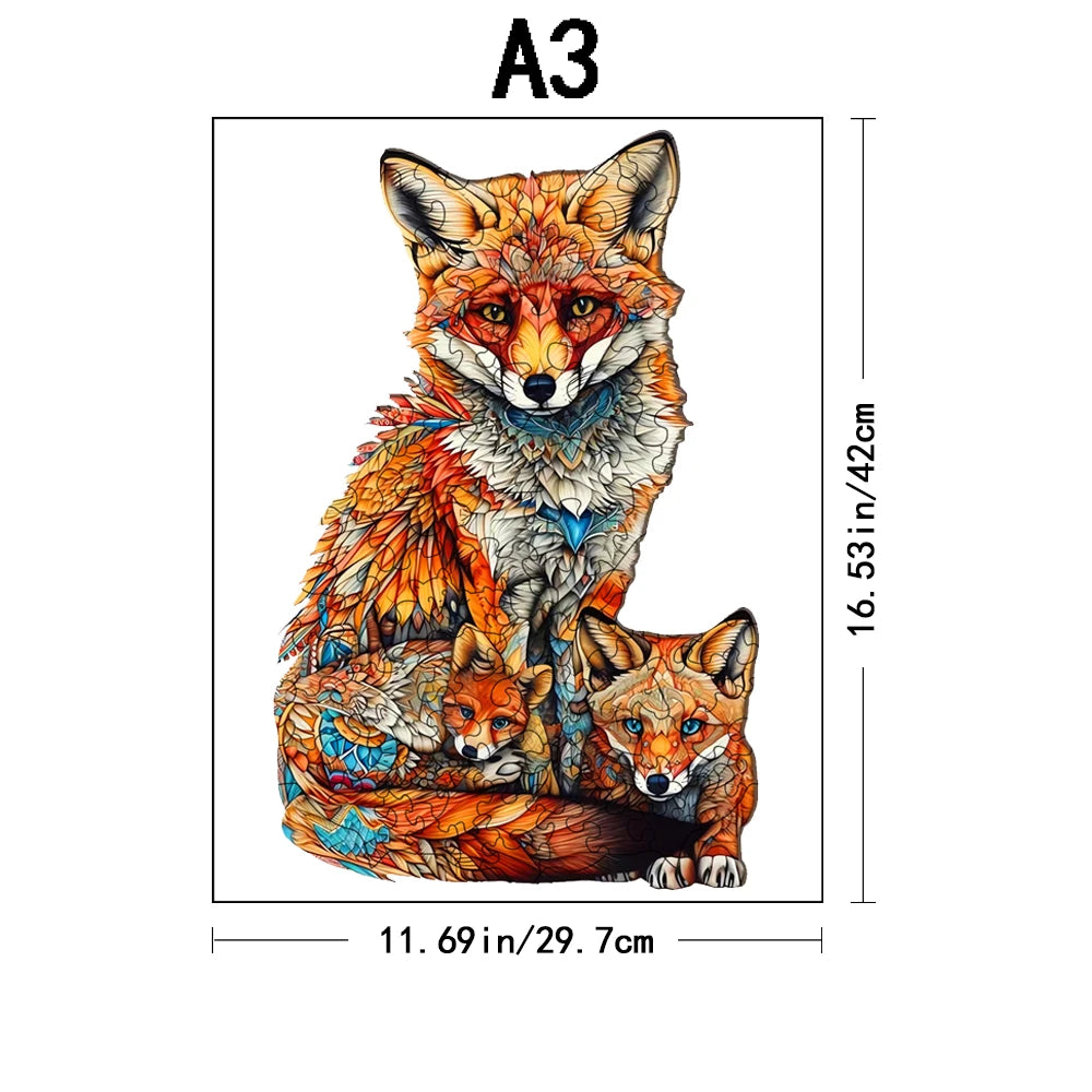 Mother and Son Fox Wooden Puzzle - Irregular Animal Shaped Wooden Puzzle Gift for High Difficulty and Intelligence Toys