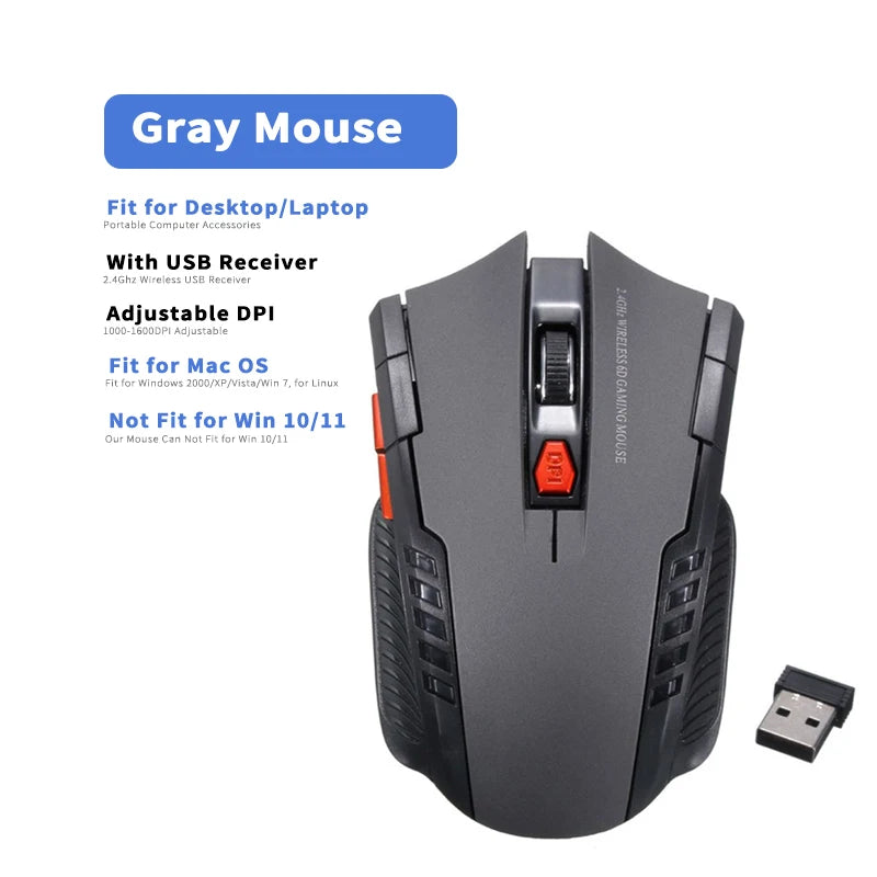 2.4Ghz Gaming Wireless Mouse for MacBook Air Pro 2018-2022 With USB Receiver 1000-1600 Adjustable DPI PC Computer Gaming Mouse