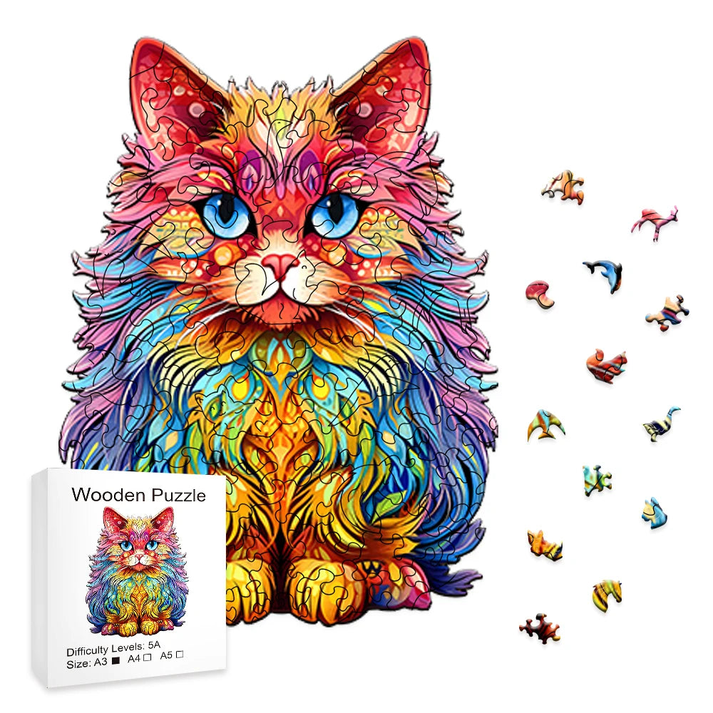 Wooden Puzzle Gifts - Colored Cat - Peacock - Adult Model Game - Children's Puzzle Toys - Intelligence Toy Game for Boys