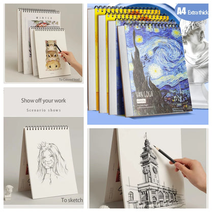 Spiral Upward Flipping Coil Art Book Sketching Sketching Color Lead Thickened Beige Eye Protection Paper 45 Oil Painting Covers