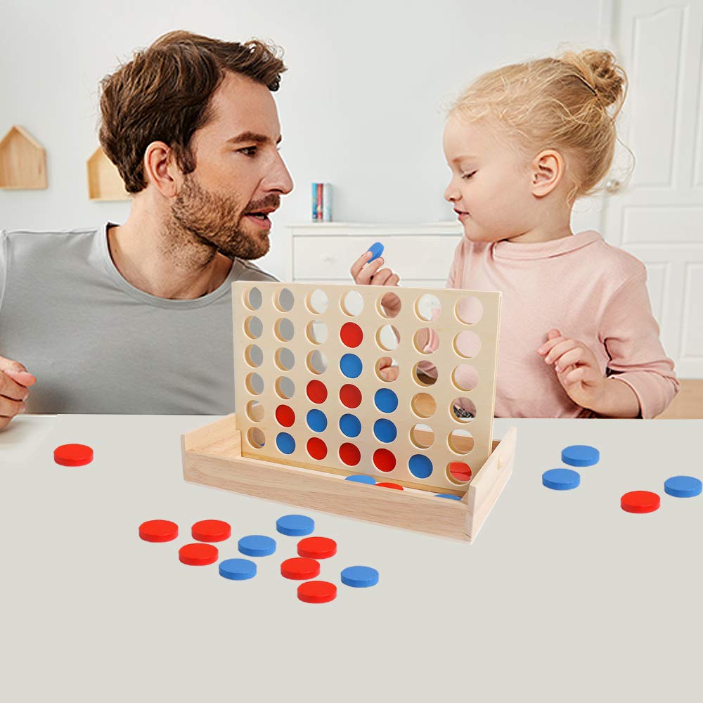 Wooden 4 Row Board Game 4 Connected Games for Travel Board Game Foldable Classic Family Fun Toy Christmas Gift