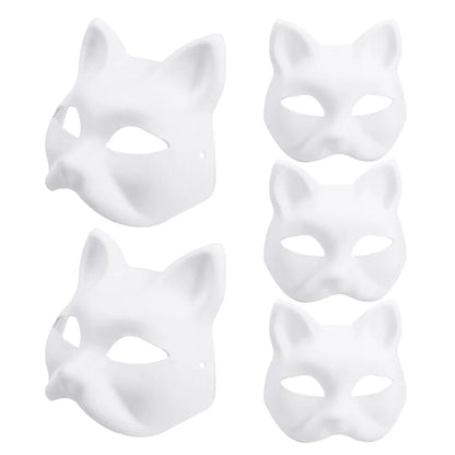 Blank Cat Masks DIY White Plain Party Cosplay Prop Painting Face Mask Unpainted Paper Fox Masks Craft Hand Halloween Accessories