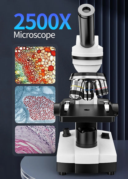 Compound Microscope for Adults Students 40X-2500X Lab Microscopes with Phone Adapter Slides Set  for School Home Education