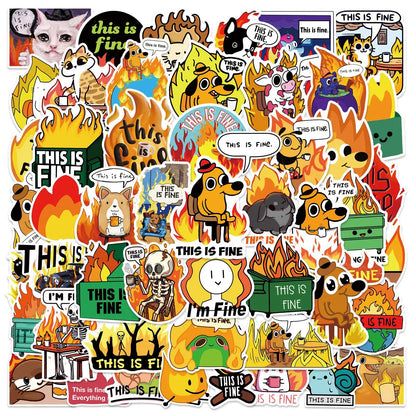 50Pcs Funny This Is Fine Stickers This Is Fine MeMe DIY Sticker Scrapbooking Phone Luggage Skateboard  Waterproof Decals