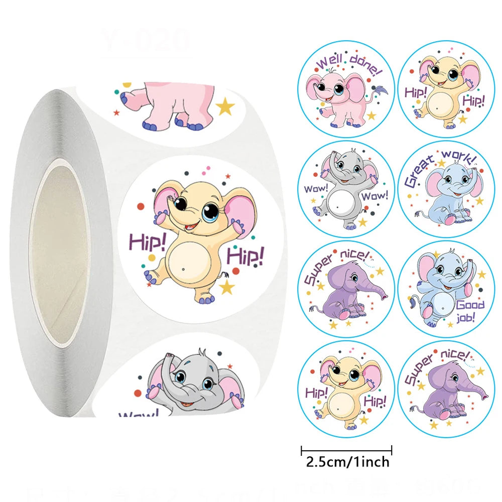 500pcs Cartoon Cute Animal Circular Sticker for Teacher Reward Student Stationery Sticker Kids Gift Sealing Decoration Sticker