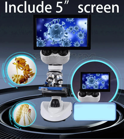 Zoom 30000X Biological HD Microscope Digital laboratory Compound Microscope with Wide-Field 10X and 50X Eyepieces for Lab