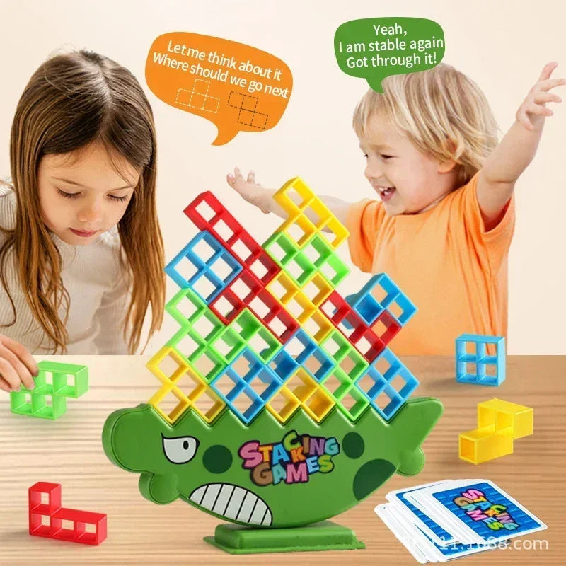 Stacking Blocks Tetra Tower Balance Game Stacking Building Blocks Puzzle Board Assembly Bricks Educational Toys for Child