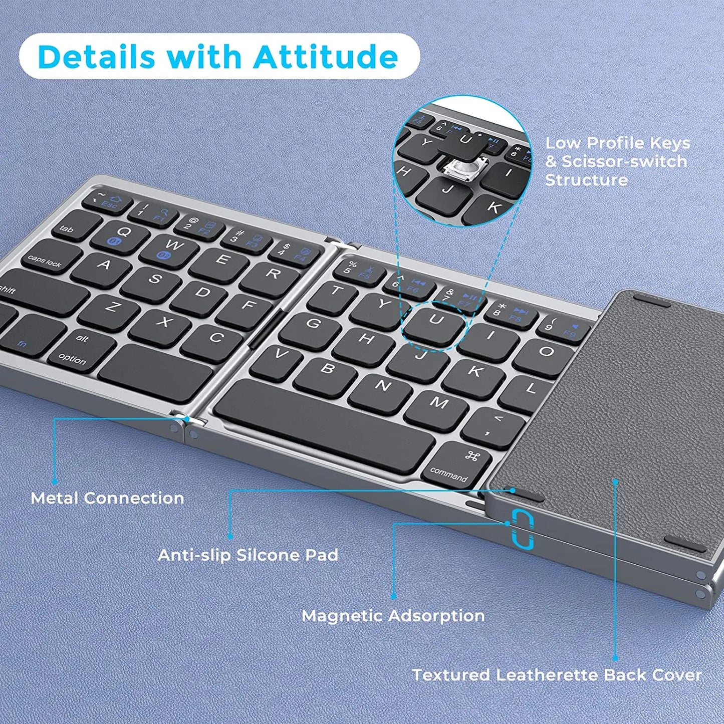 Seenda Foldable Wireless Bluetooth Keyboard Rechargeable Folding Portable Keyboards for PC Mac Smartphone Windows iOS Android