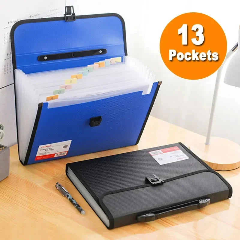 New Portable 13 Pockets A4 Size Expanding Wallet File Folder Paper Document Storage Organ Bag Holder Office School Organizer