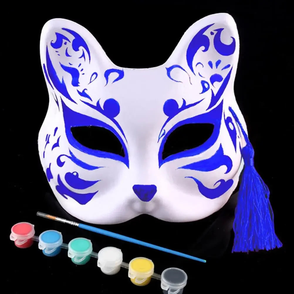 Blank Cat Masks DIY White Plain Party Cosplay Prop Painting Face Mask Unpainted Paper Fox Masks Craft Hand Halloween Accessories