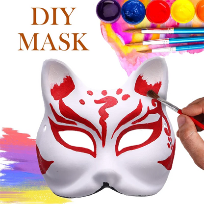 10-50PCS Therian Masks With Straps White Cat Masks Blank DIY Halloween Mask Animal Half Facemasks Masquerade Cosplay Party