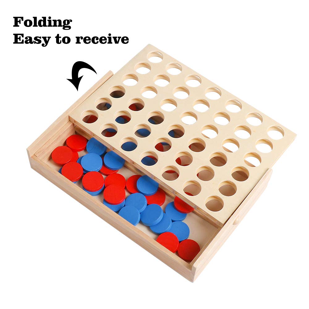 Wooden 4 Row Board Game 4 Connected Games for Travel Board Game Foldable Classic Family Fun Toy Christmas Gift