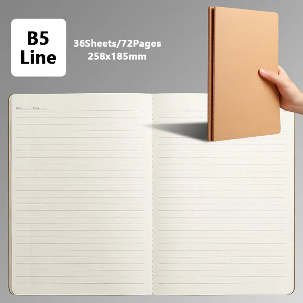 High Quality A4/B5 Notebook Kraft Cover Grid/Lined/Blank Notepad Sketchbook School