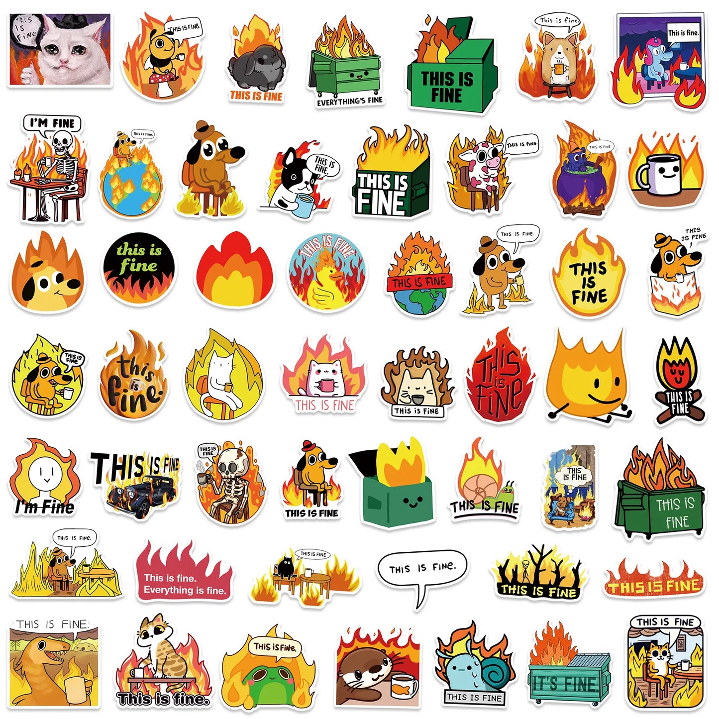 50Pcs Funny This Is Fine Stickers This Is Fine MeMe DIY Sticker Scrapbooking Phone Luggage Skateboard  Waterproof Decals