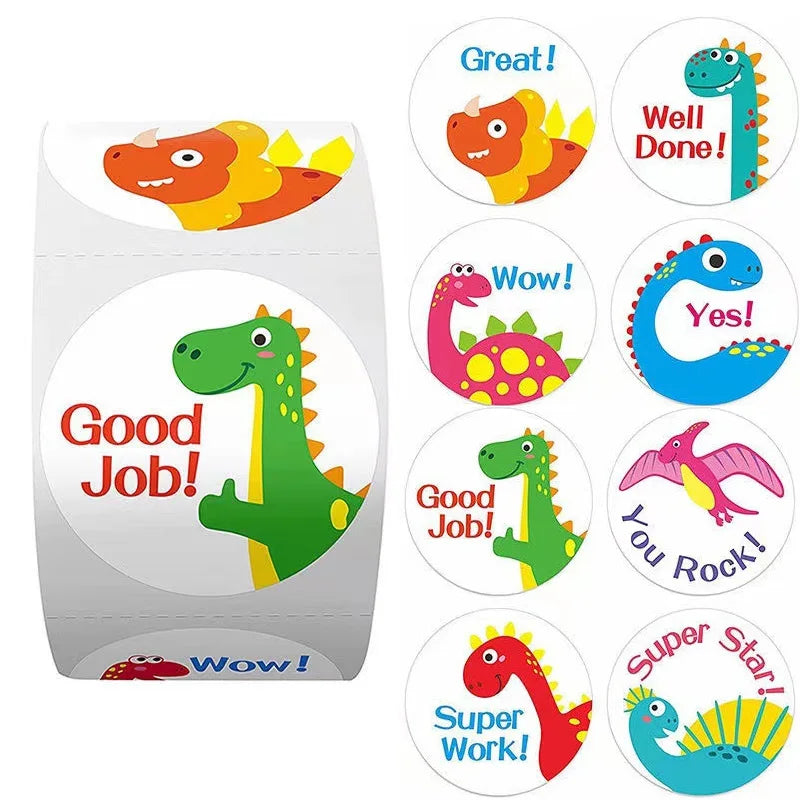 100-500 Pcs 1inch/2.5cm Animal Good Job Cool Stickers Roll for Envelope Praise Reward Student Work Label Stationery Seal Lable