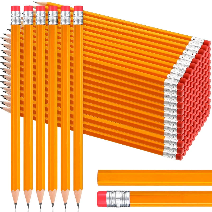 1Box/200Pcs Pencils With Eraser,Pre-sharpened, HB Lead Bulk Box Drawing, Yellow Wood-Cased Pencils For Office,School Supplies