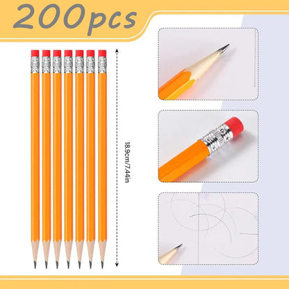 1Box/200Pcs Pencils With Eraser,Pre-sharpened, HB Lead Bulk Box Drawing, Yellow Wood-Cased Pencils For Office,School Supplies