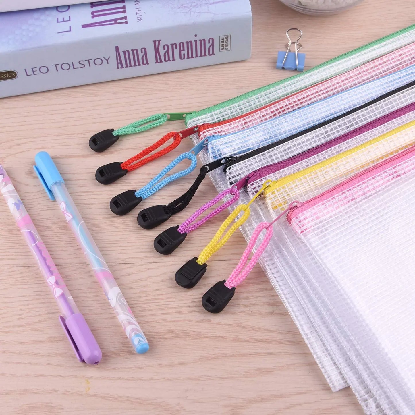 4pcs Stationery Storage Bag Folder File Mesh Zipper Pouch A3 A4 A5 A6 Document Bag Zip File Folders School Office Supplies