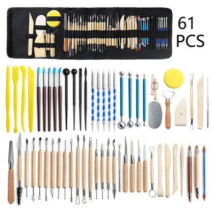 61Pcs/Set Pottery Clay Tools Sculpting Kit with Bag Ceramic Polymer Shapers Modeling Carved Ceramic DIY Tools