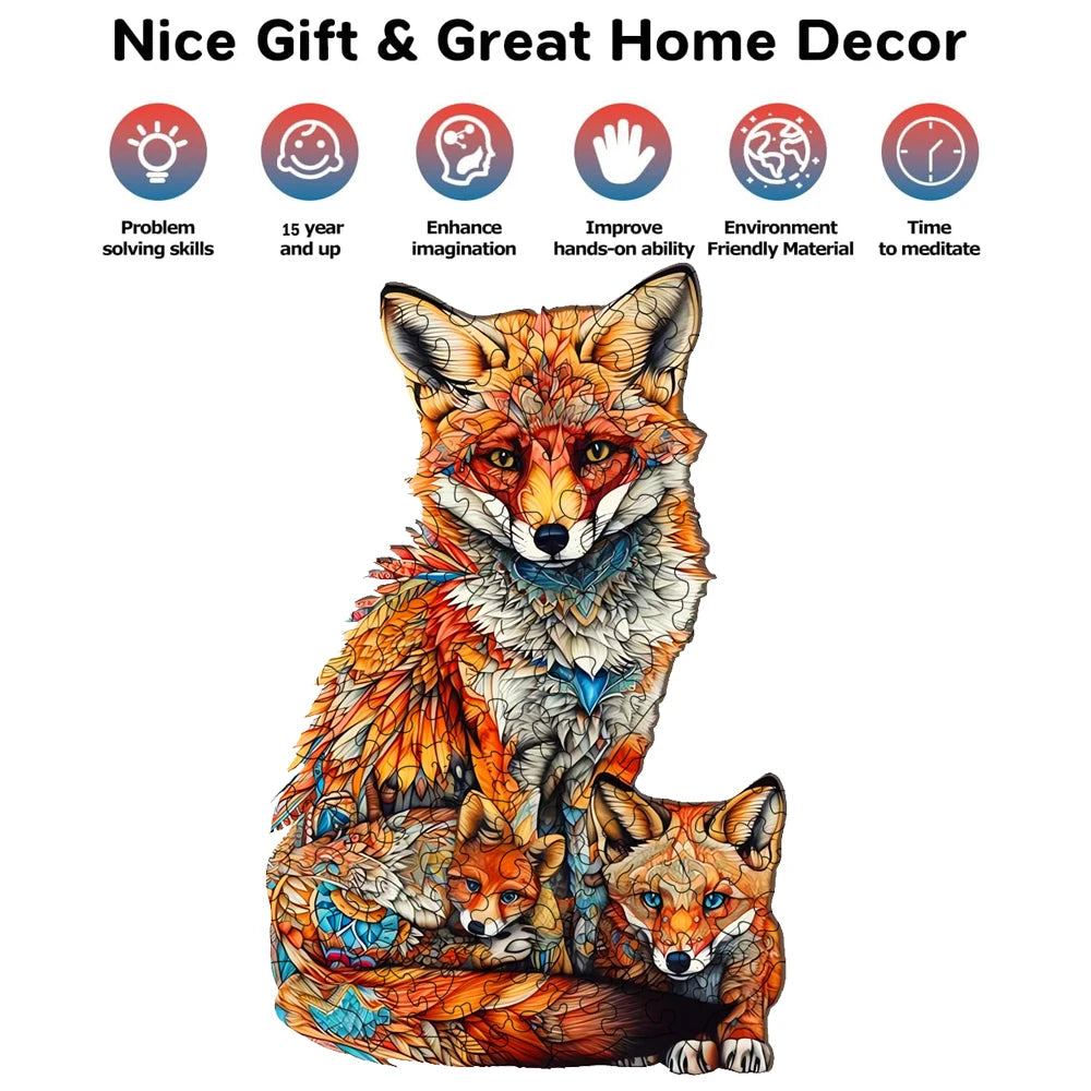 Mother and Son Fox Wooden Puzzle - Irregular Animal Shaped Wooden Puzzle Gift for High Difficulty and Intelligence Toys