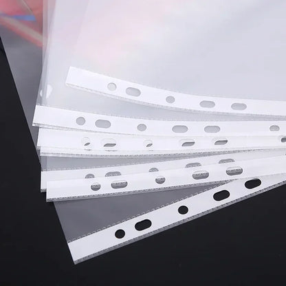 100pcs 11holes Transparent Plastic Punched File Folders for A4 Documents Sleeves Leaf Bag Protector Office Supplies