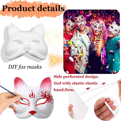 10-50PCS Therian Masks With Straps White Cat Masks Blank DIY Halloween Mask Animal Half Facemasks Masquerade Cosplay Party