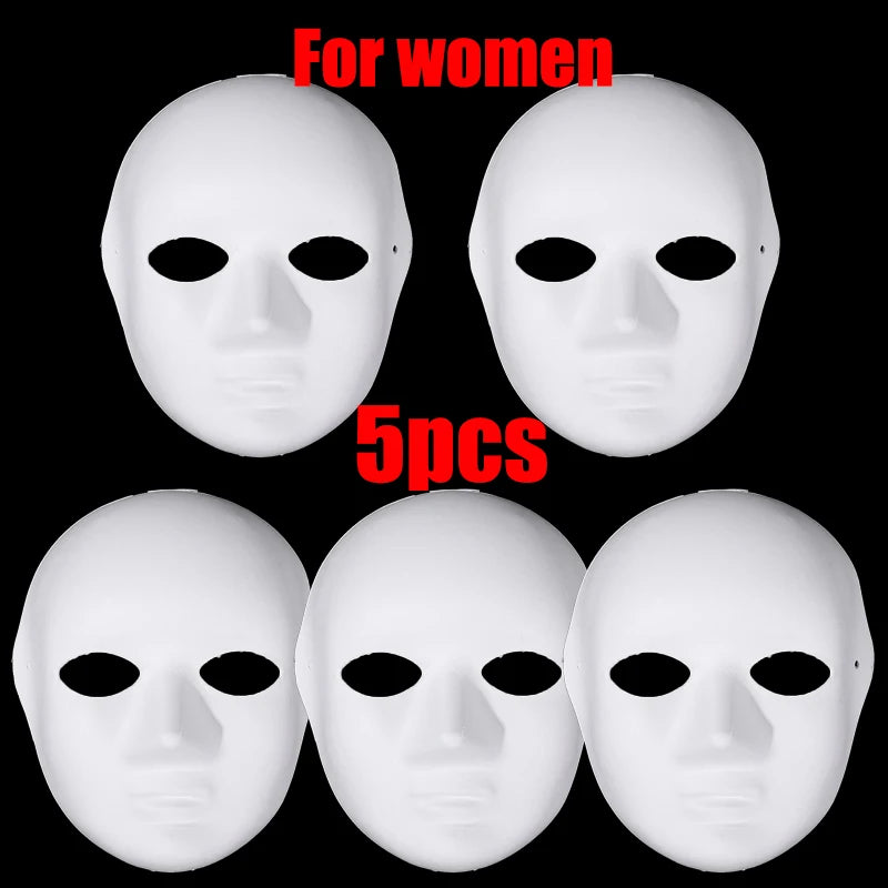 1/5pcs Blank White Mask Halloween Cosplay Women Men Face DIY Paintable Half Face Mask Animal Costume Party Decorate Craft Prop