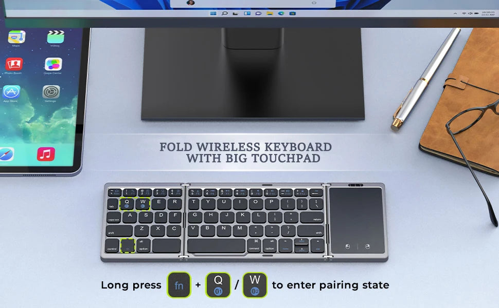 Seenda Foldable Wireless Bluetooth Keyboard Rechargeable Folding Portable Keyboards for PC Mac Smartphone Windows iOS Android