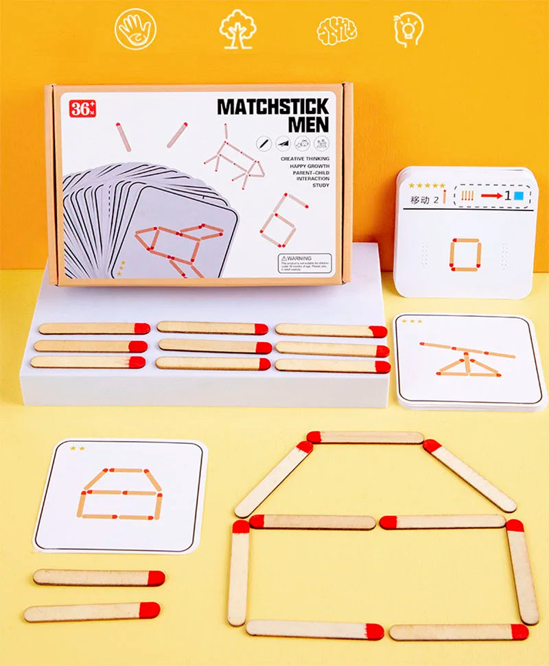 Montessori Matches Puzzles Game Wooden Toys DIY Math Geometry Board Game Thinking Match Logic Training Educational Toys For Kids