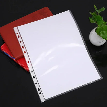 100pcs 11holes Transparent Plastic Punched File Folders for A4 Documents Sleeves Leaf Bag Protector Office Supplies