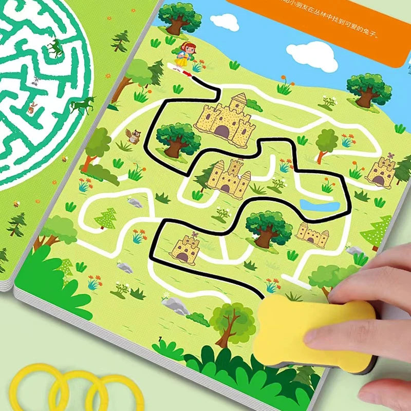 Concentration Maze Training Book Reusable Practice Copybook Pen Control Training Magical Montessori for Kids Education Book