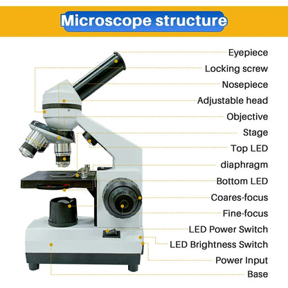 Compound Microscope for Adults Students 40X-2500X Lab Microscopes with Phone Adapter Slides Set  for School Home Education