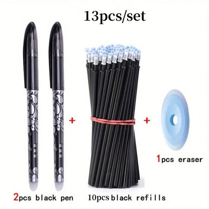 13Pcs/Set Erasable Gel Pens Black Blue Refill Rod 0.5mm Ballpoint Pen Washable Handle School Office Writing Supplies Stationery