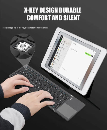 B033 Mini Wireless Keyboard Bluetooth Touchpad Portable Magnetic Triple Folding Keyboard for Windows Android IOS iPad