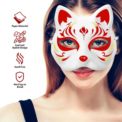 10-50PCS Therian Masks With Straps White Cat Masks Blank DIY Halloween Mask Animal Half Facemasks Masquerade Cosplay Party