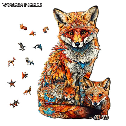 Mother and Son Fox Wooden Puzzle - Irregular Animal Shaped Wooden Puzzle Gift for High Difficulty and Intelligence Toys