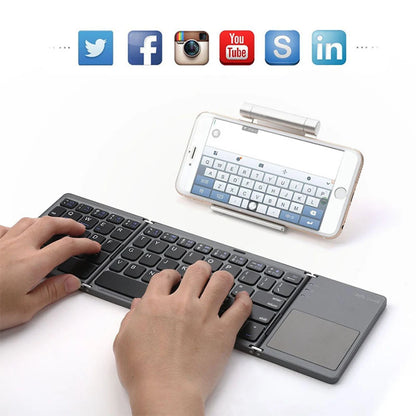 B033 Mini Wireless Keyboard Bluetooth Touchpad Portable Magnetic Triple Folding Keyboard for Windows Android IOS iPad