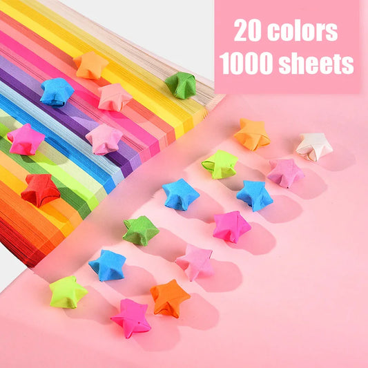 1000 Sheets Colorful Origami Stars Paper Strips Lucky Star 20 Colors Folding Paper Material for Children Handmade Craft DIY Toys