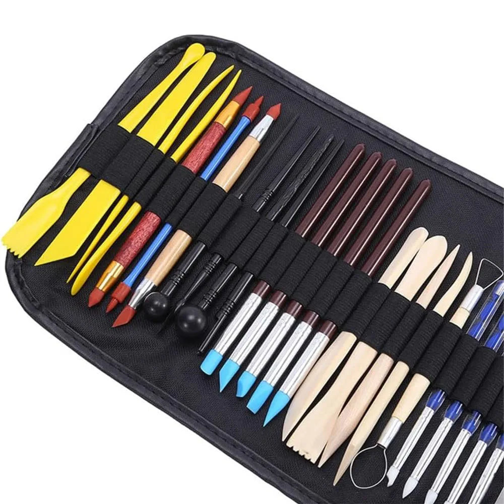 61Pcs/Set Pottery Clay Tools Sculpting Kit with Bag Ceramic Polymer Shapers Modeling Carved Ceramic DIY Tools