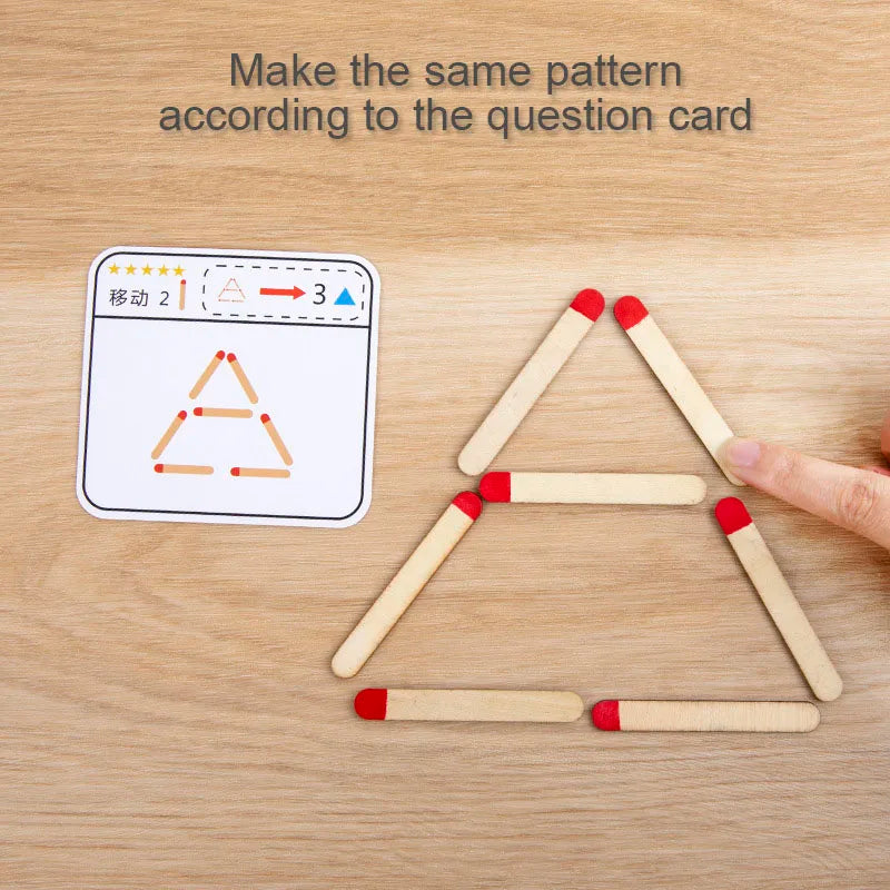 Montessori Matches Puzzles Game Wooden Toys DIY Math Geometry Board Game Thinking Match Logic Training Educational Toys For Kids