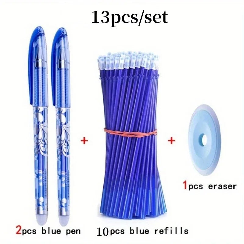 13Pcs/Set Erasable Gel Pens Black Blue Refill Rod 0.5mm Ballpoint Pen Washable Handle School Office Writing Supplies Stationery