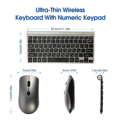 2.4G Wireless Keyboard and Mouse, Russian/Korean/Hebrew USB Protable Mini Keyboard Mice Set for PC Laptop