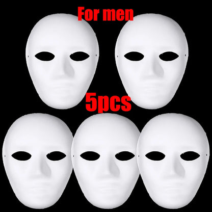 1/5pcs Blank White Mask Halloween Cosplay Women Men Face DIY Paintable Half Face Mask Animal Costume Party Decorate Craft Prop