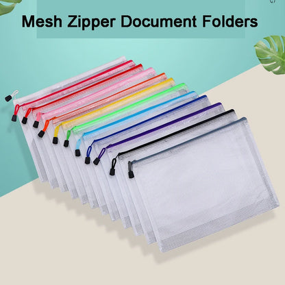 4pcs Stationery Storage Bag Folder File Mesh Zipper Pouch A3 A4 A5 A6 Document Bag Zip File Folders School Office Supplies