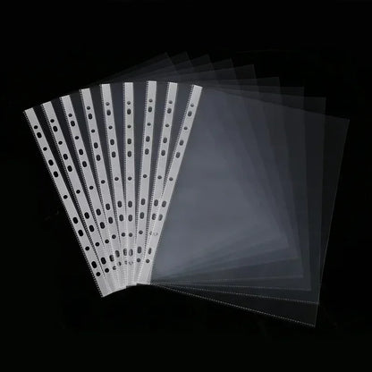 100pcs 11holes Transparent Plastic Punched File Folders for A4 Documents Sleeves Leaf Bag Protector Office Supplies