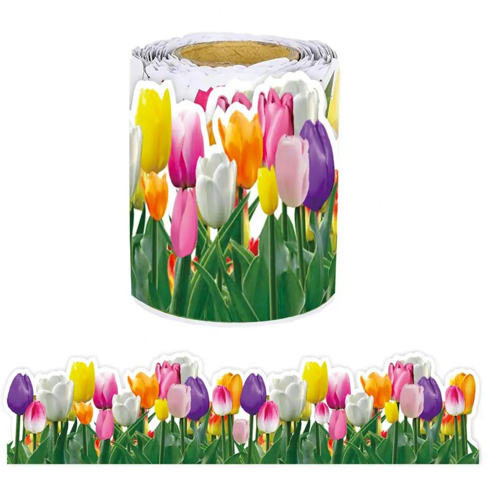 Adhesive Paper Decorative Tulip Flower Trim Border for School Classroom Chalkboard Floral Bulletin for Blackboard