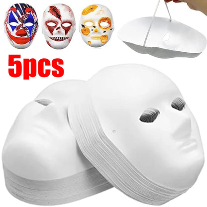 1/5pcs Blank White Mask Halloween Cosplay Women Men Face DIY Paintable Half Face Mask Animal Costume Party Decorate Craft Prop