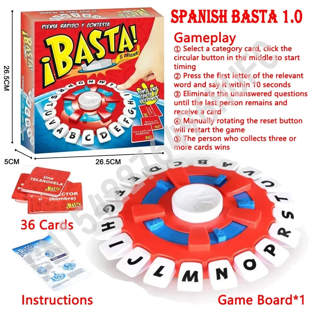 Basta 2.0 Spanish Board Games Quick Thinking Letters Pressing Digital Display Family Games Party Gifts Portable Basta En Español